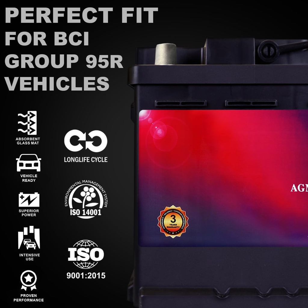 Mighty Max Battery MM-H9 Start and Stop Car BCI Group 95R 12V 100AH, 190RC, 950CCA Rechargeable AGM Car Battery