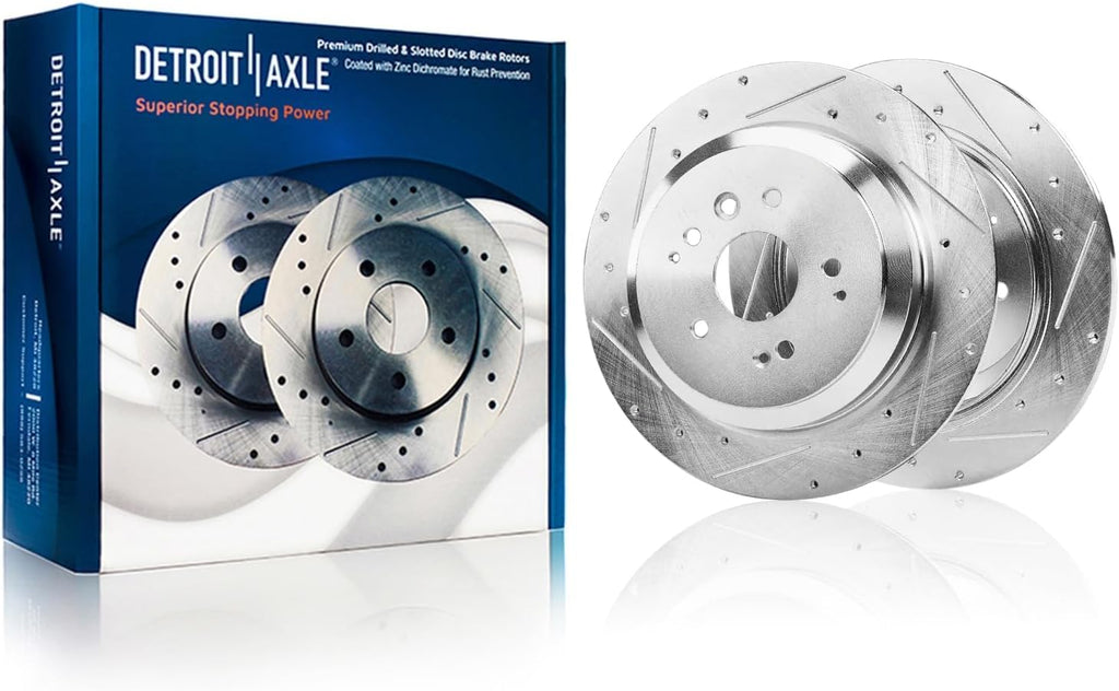 Detroit Axle - Rear Brake Kit for Acura 2014 2015 2016 MDX, Drilled and Slotted Disc Brakes Rotors Ceramic Brake Pads Replacement: 12.98' inch Rotor