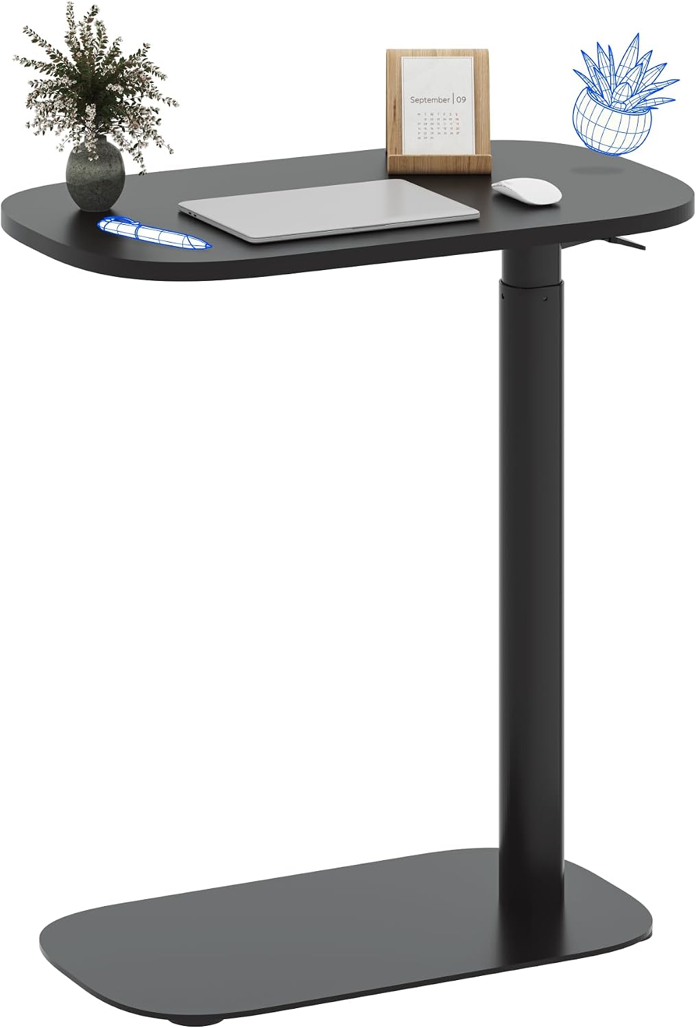 FLEXISPOT Adjustable C Table, Mobile Snack Side End Table Sofa Couch Bedside Table Laptop Cart TV Tray Night Stand Small Space Side Table(23.6' W x 13.8' D,Black)