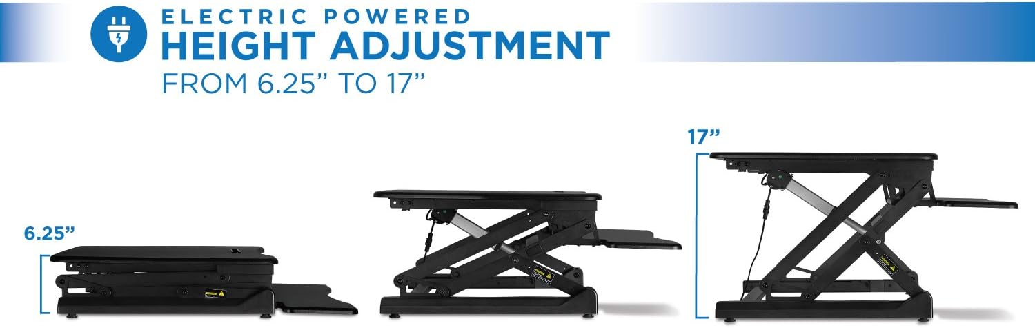 Mount-It! Electric Standing Desk Converter 35.4' Quick Sit Stand Desk Riser, Computer Workstation Motorized Easy Convertor with Built-in USB Charging Port, Ergonomic Height Adjustable in Black