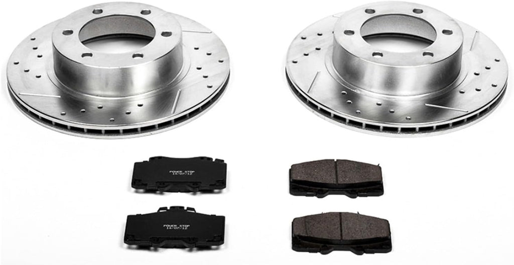 PowerStop Front Brake Kit for Toyota 4Runner 1995-02 | Toyota Tacoma 2004 - Drilled and Slotted Disc Rotors with Carbon-Fiber Ceramic Brake Pads Replacement, K1236