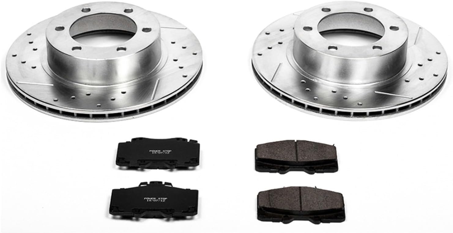 PowerStop Front Brake Kit for Toyota 4Runner 1995-02 | Toyota Tacoma 2004 - Drilled and Slotted Disc Rotors with Carbon-Fiber Ceramic Brake Pads Replacement, K1236