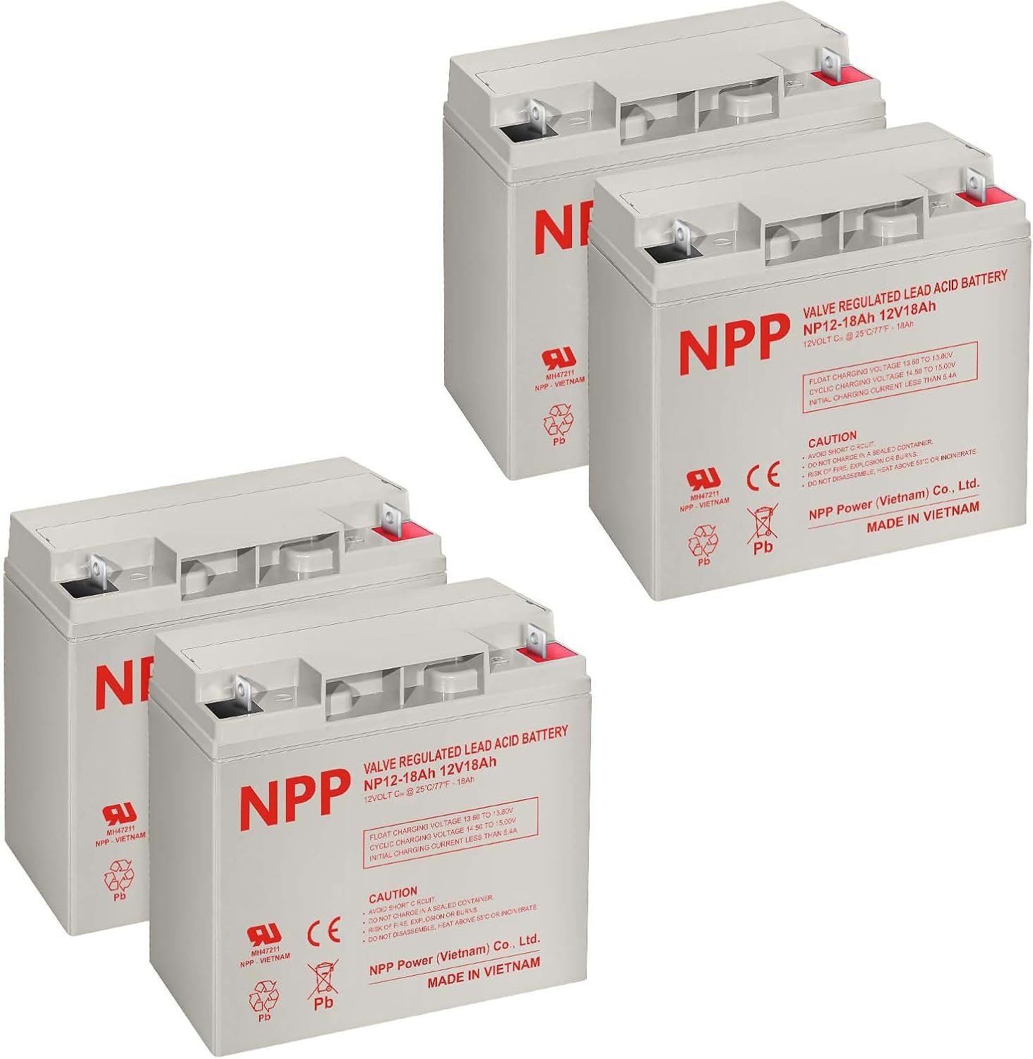 NPP 12V 18Ah Rechargeable AGM SLA Battery with Nut & Bolt Terminals (4Pcs) Maintenance-Free Backup Replacement for Power Wheels, Scooter, Solar, Champion Generator CP12180, 7000, 9000 Series