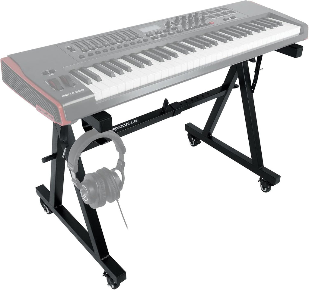 Rockville Z40W Bundle: Z-Style Pro Keyboard Stand with Lockable Wheels and Travel Bag, ZLS Laptop Stand Attachment with 12-in x 9.5-in Steel Tray, Adjustable Height & Tilt, 2-items