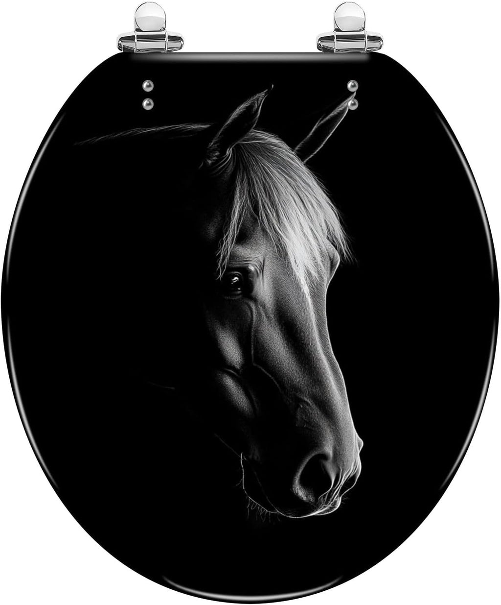 Round Toilet Seat horse Resin Toilet Seat Slow Quiet Close Lid with Quick-Release Hinges Cover Bumpers Easy to Clean Install