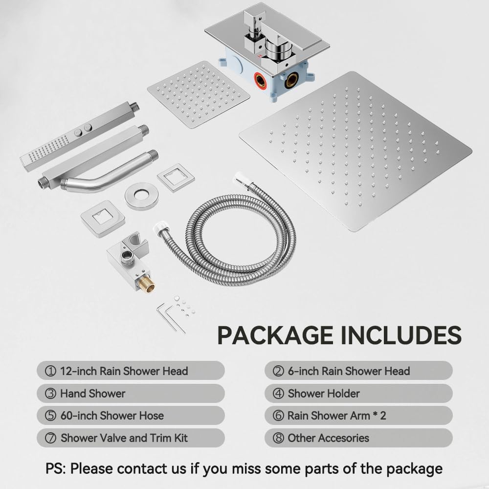 Shower System Shower Faucet Set, STARBATH 6'+12' Ceiling Mount Dual Rain Shower Head Set with 2 in 1 Handheld Spray,Rainfall Shower System with Diverter Valve and Trim Kit Complete,Chrome