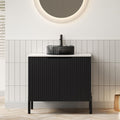 30' Bathroom Vanity with Sink, Modern Bathroom Vanities with 2 Soft-Closing Doors, Freestanding Bathroom Cabinet with Ceramic Basin and Carrara White Sintered Stone Counter Top-Colmar, Black/G
