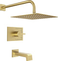 SOOOHOT Brushed Gold Shower Fixtues, Tub and Shower Faucet Set Combo with 12 Inch Gold Shower Head and Tub Spout, Gold Shower Head and Handle Set (Valve Included)