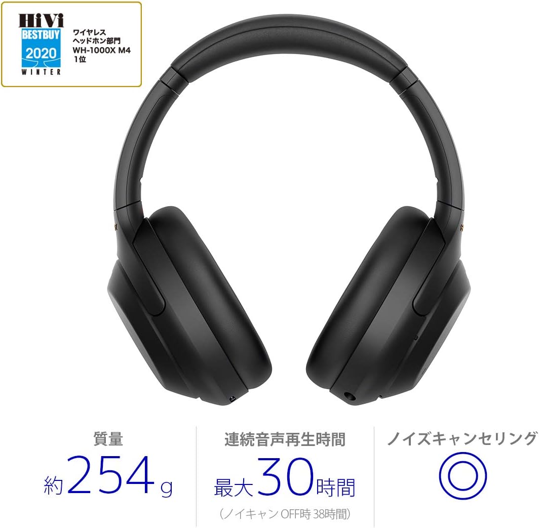Sony WH1000XM4 Best Premium Wireless Noise Cancelling Headphones - Built-in mic for Calls - Compatible with Alexa - 30hr Battery - Includes Premium Carrying Case, in-Flight Adapter, Aux Cable - Black