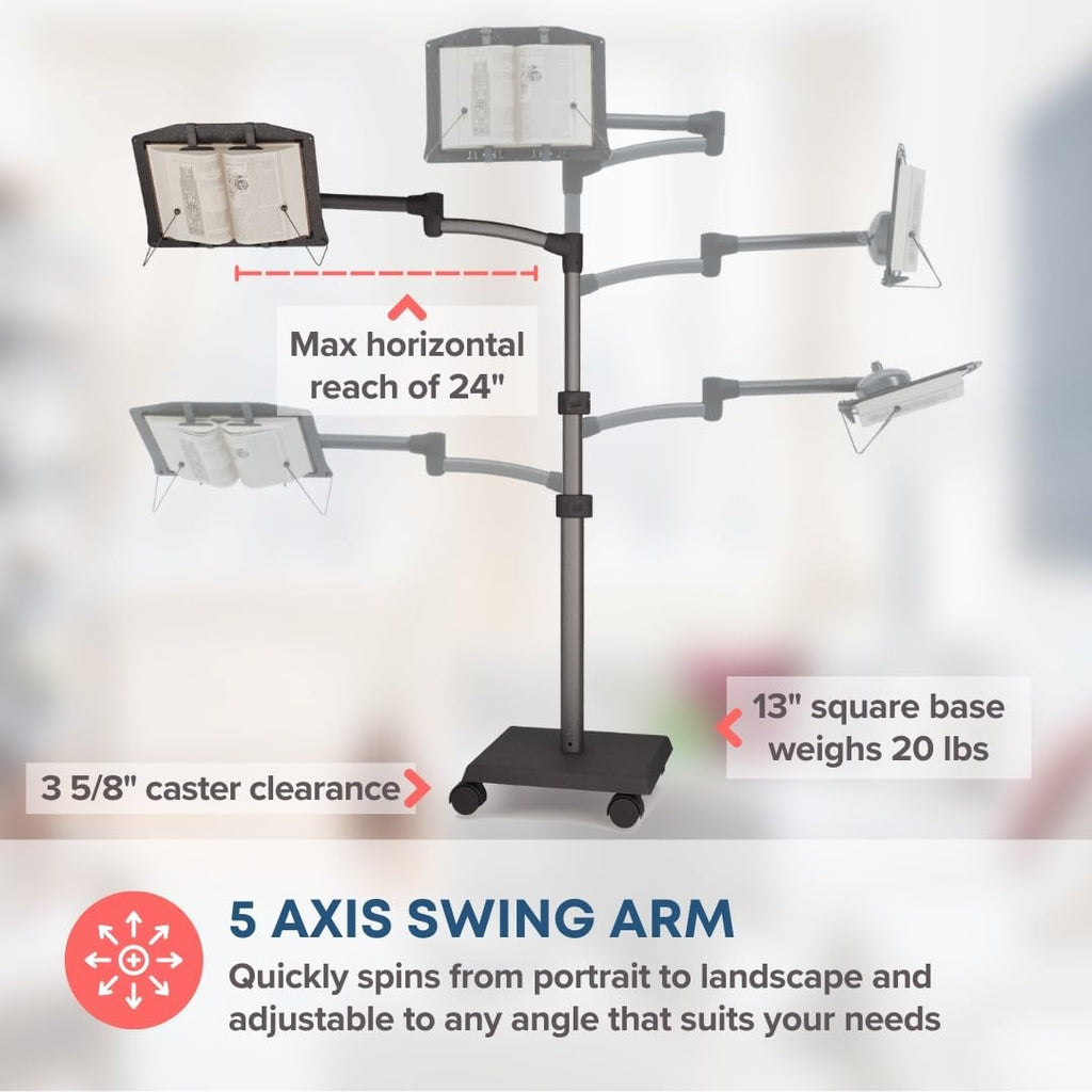 LEVO G2 Book Holder Floor Stand with Rolling Base – Our Premium Adjustable Reading Station on Wheels for Bed, Couch, or Recliner – Ergonomic Hands-Free Page Support for Heavy Novels and Textbooks