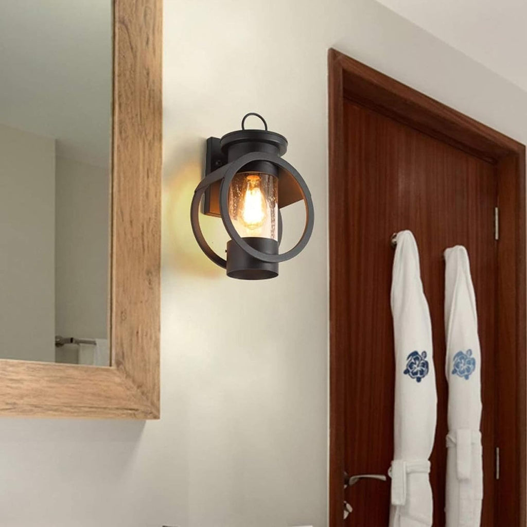 wall sconces Simple Wrought-Iron wall lamp Creative Waterproof Matte Black wall lamp Industrial Retro wall lamp with Transparent Glass lampshade Bathroom-Washing Lamps Exterior Light Fixture