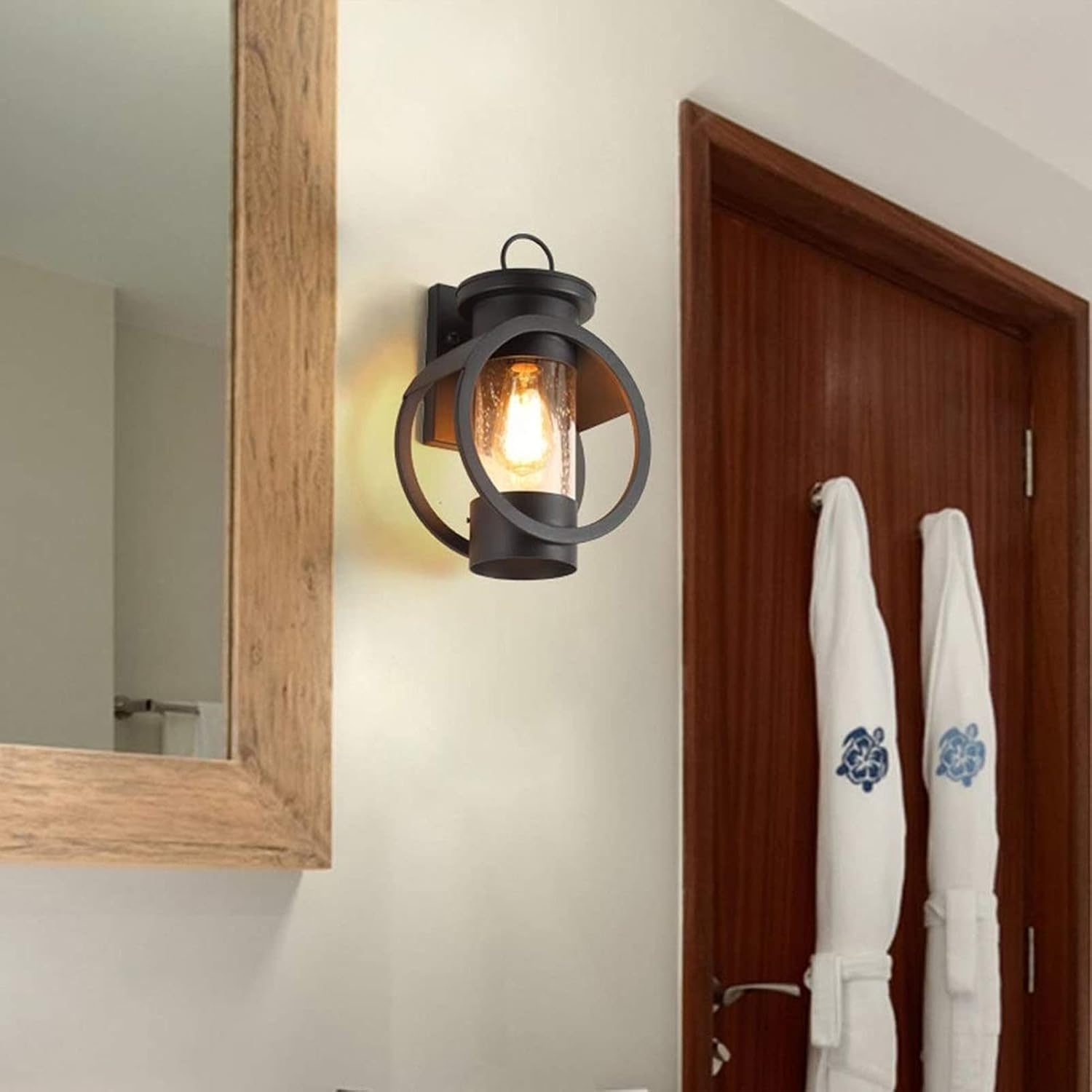 wall sconces Simple Wrought-Iron wall lamp Creative Waterproof Matte Black wall lamp Industrial Retro wall lamp with Transparent Glass lampshade Bathroom-Washing Lamps Exterior Light Fixture