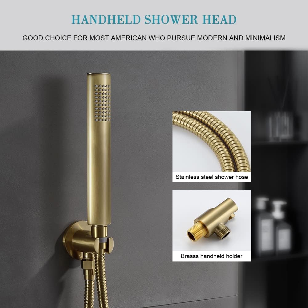 Gold Shower Faucet Set with Tub, High-Pressure Bathroom Brushed Gold Rain Shower Fixture Has 12 Inch Shower Head and Tub, Rainfall Gold Shower System