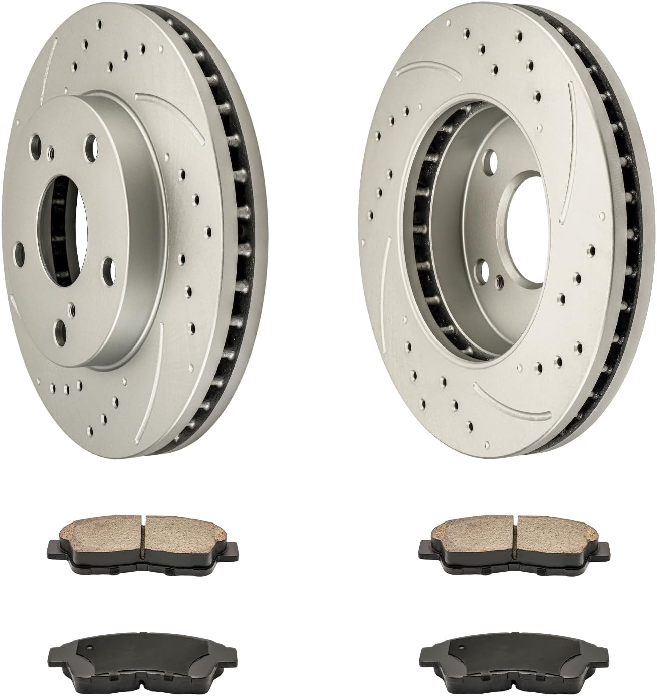 KAX Front Brakes and Rotors for Toyota Camry 1992-2001, Drilled and Slotted Vented Disc Brake Rotor Ceramic Brake Pad Replacement (#3291+D562, 10.03inch, 254.8MM)