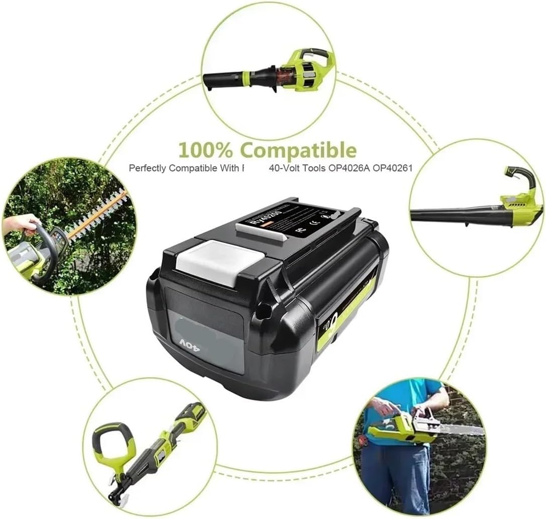 6.0Ah 40V Compatible For Ryobi RY40502 RY40200 40V OP4050 OP4026 OP40401Li-Ion Rechargeable Battery，(5000mAh)