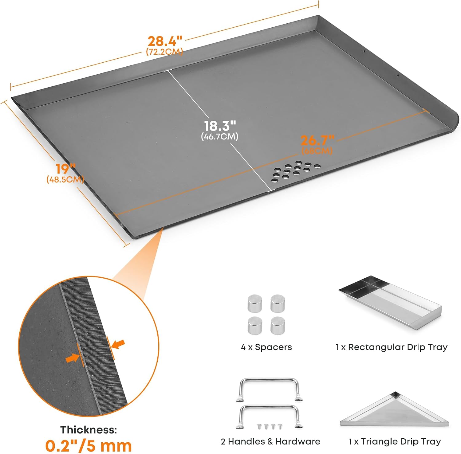 Stanbroil Flat Top Griddle for Standard 30' Ranges with Gas/Radiant Glass Ceramic/Electric Coil Cooktops, Includes 2 Drip Trays and 4 Spacers