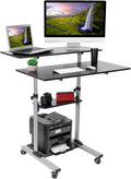 Mount-It! Mobile Standing Desk | Height Adjustable Rolling Desk with 40 Wide Table Tops | Multi-Purpose Rolling Presentation Cart with Four Platforms | (MI-7970)