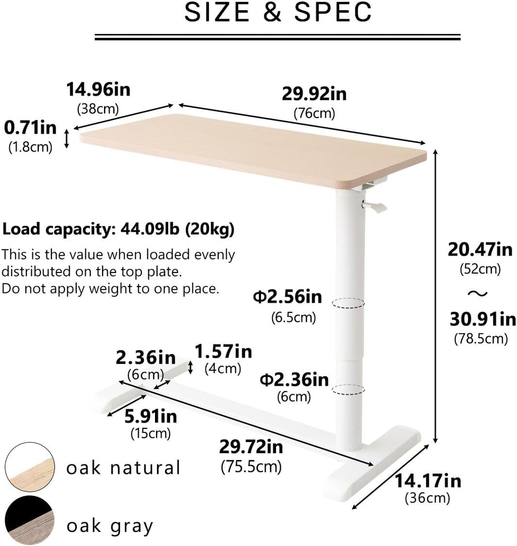 EMOOR Foldable C-Shaped Lifting Side Table Ciudad (Natural), Height Adjustable Space-Saving Metal Frame Bedside Sofa Couch Stand End Table Laptop Desk Snack