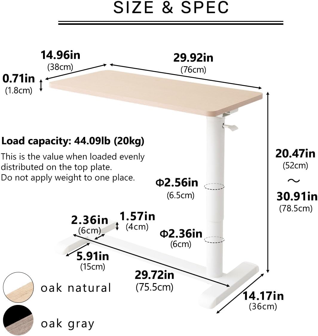 EMOOR Foldable C-Shaped Lifting Side Table Ciudad (Natural), Height Adjustable Space-Saving Metal Frame Bedside Sofa Couch Stand End Table Laptop Desk Snack