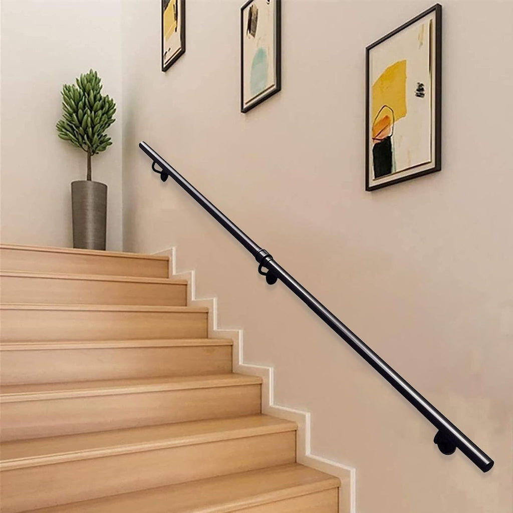 Wall Handrail for Indoor Stairs Railing Wrought Iron Outdoor Grab Bar Railing Safety Non-Slip Handrails Railing for Home Bathroom Corridor Decking, Black(7ft/210cm)