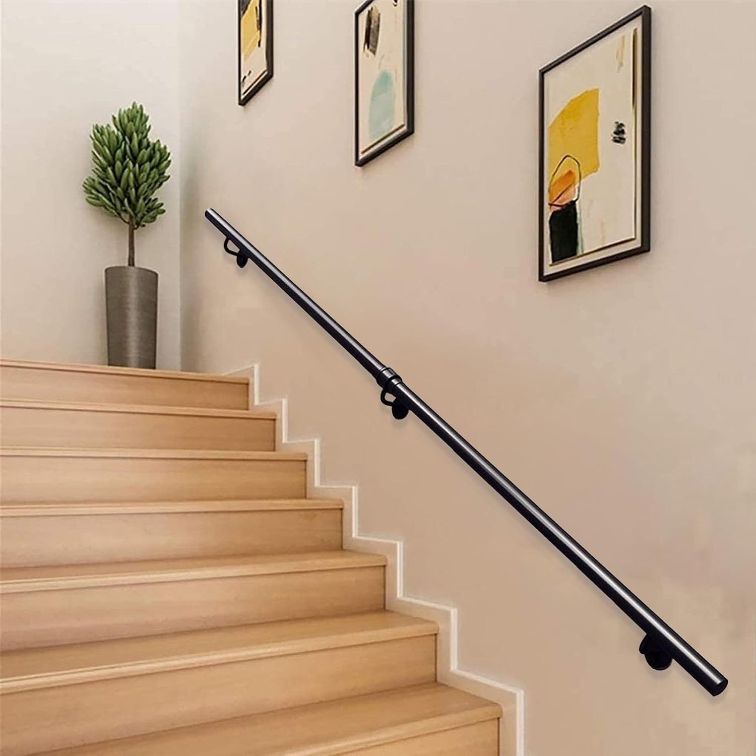 Wall Handrail for Indoor Stairs Railing Wrought Iron Outdoor Grab Bar Railing Safety Non-Slip Handrails Railing for Home Bathroom Corridor Decking, Black(7ft/210cm)