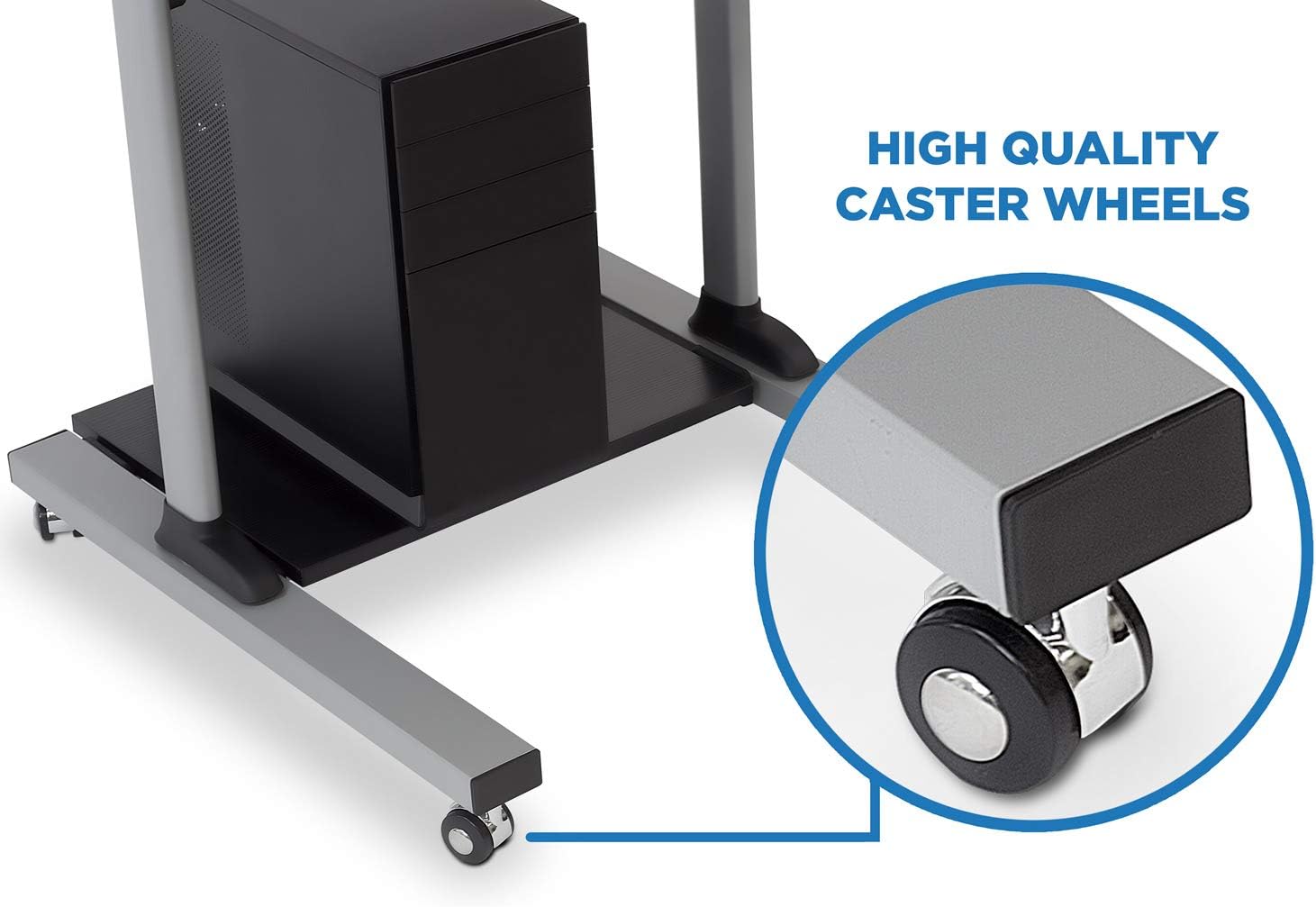 Mount-It! Rolling Standing Desk Adjustable Height up to 54.7', Portable Laptop Podium Desk on Wheels, Mobile Presentation Cart with Shelves, Adjustable Computer Workstation Home Office, Classroom
