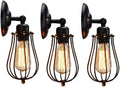Adjustable Cage Wall Sconce, 3-Pack Vintage Industrial Wire Cage Lampshade Antique Minimalist Mini Iron Wrought Wall Light Fixture for Bar Club Loft - Black