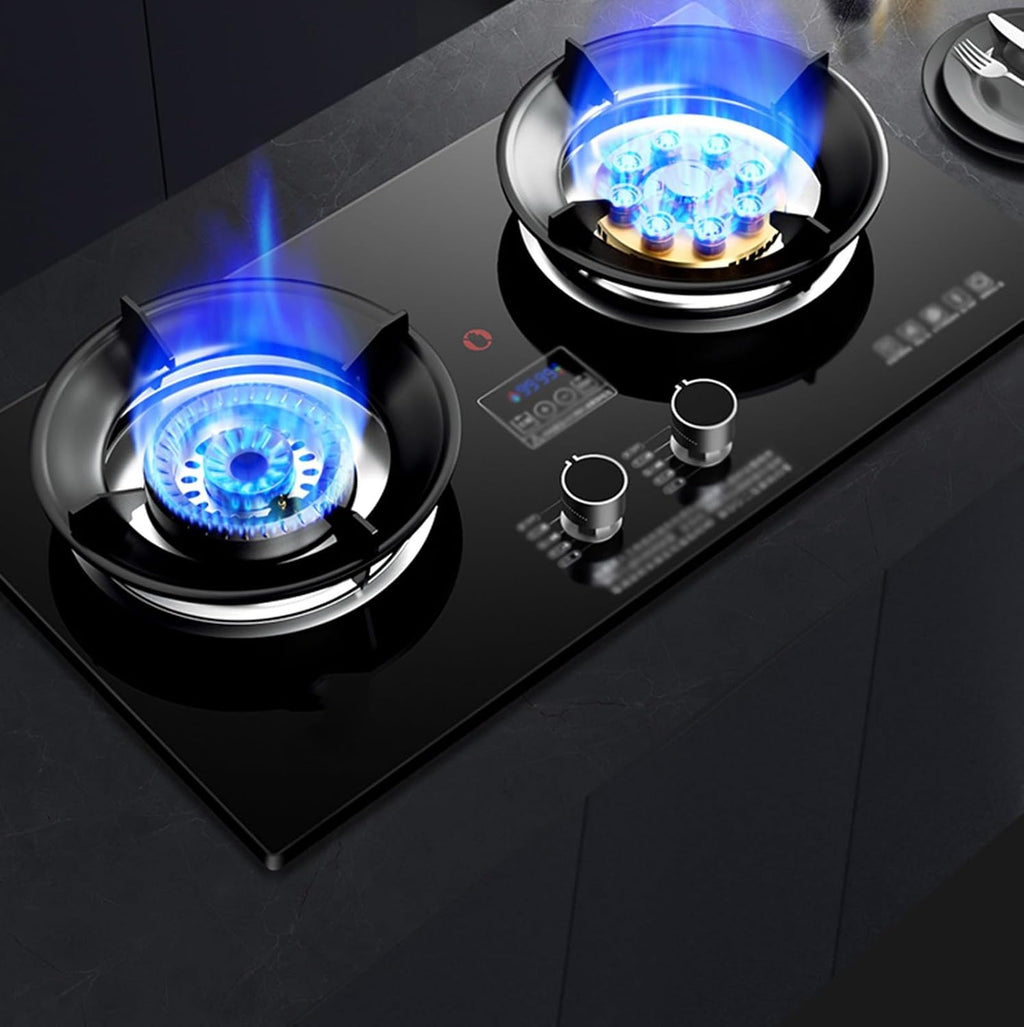 Gas Stove,17760 BTU Tempered Glass Tabletop/built-in Gas Cooktop 2 Burners,Pulse Ignition,Suitable for Home and Commercial Use,LPG/NG (Size : NG)
