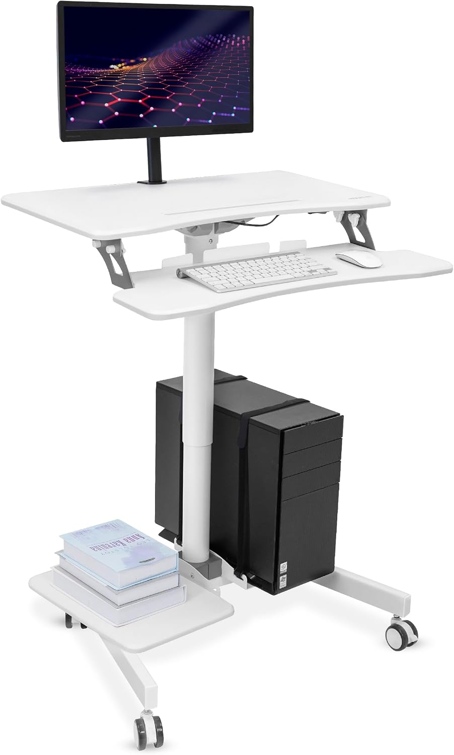 Mount-It! Mobile Computer Cart, Height-Adjustable Rolling Workstation with 28' Desktop, Keyboard Tray, Storage Shelves & Locking Wheels, Mobile Computer Stand for Office, Classroom, or Home