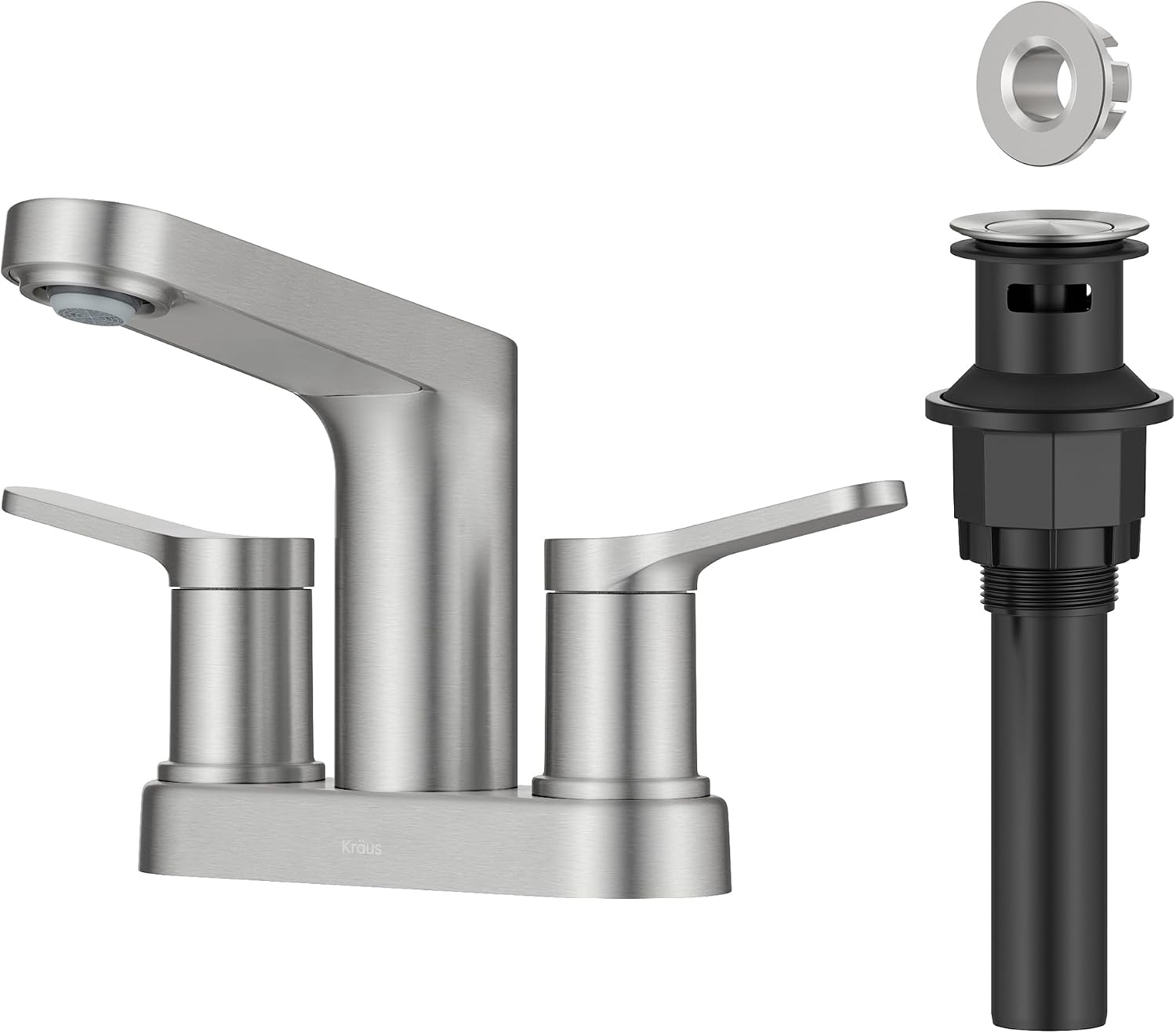 KRAUS Indy Centerset Bathroom Faucet in Spot-Free Brushed Nickel with 2 Handles, Pop Up Drain and Supply Lines, FUS-14102SFBN