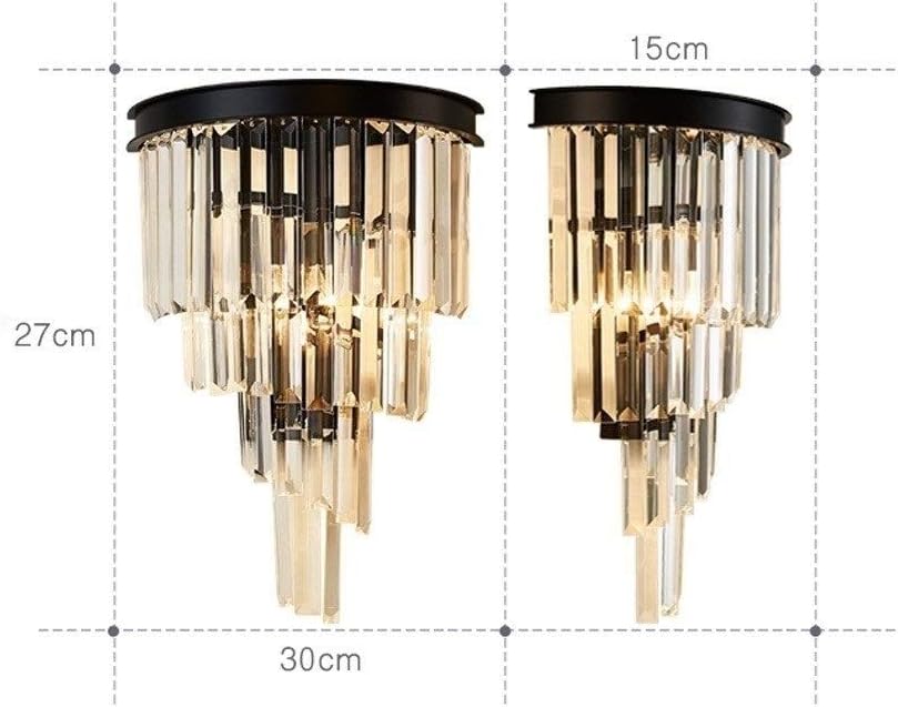 Wall Mounted Light Modern Luxury Crystal Glass Wall Lamp Creative Home Bedroom Bathroom Wall Light Black Wrought Iron Metal Wall Sconce European Indoor Decorations Wall Lightiong E14-30*27cm Rea