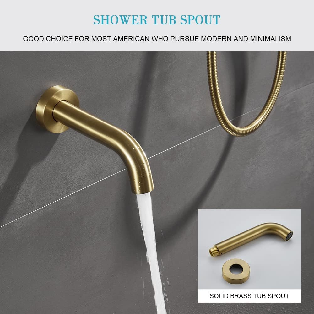 Gold Shower Faucet Set with Tub, High-Pressure Bathroom Brushed Gold Rain Shower Fixture Has 12 Inch Shower Head and Tub, Rainfall Gold Shower System