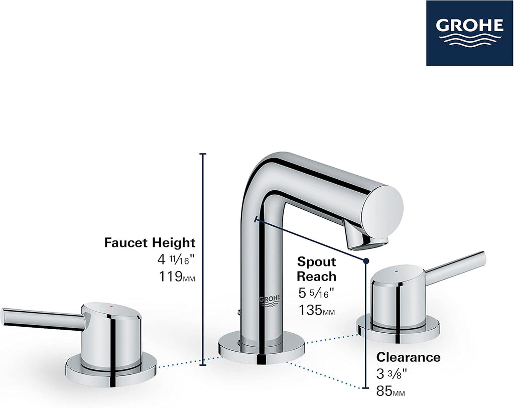 GROHE 20572001 Concetto, 8-inch Widespread 2-Handle S-Size Bathroom Faucet 1.2 GPM, Chrome