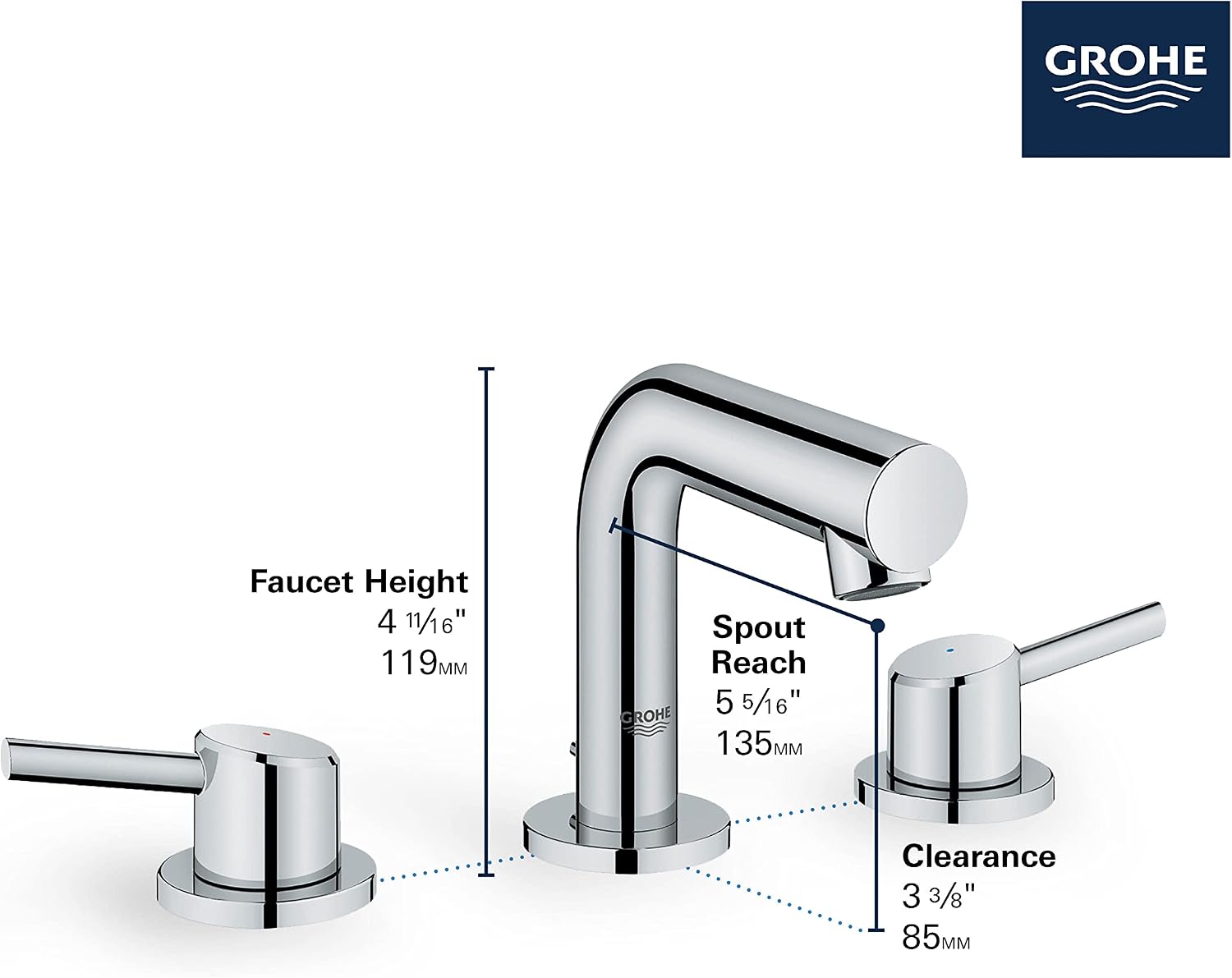 GROHE 20572001 Concetto, 8-inch Widespread 2-Handle S-Size Bathroom Faucet 1.2 GPM, Chrome