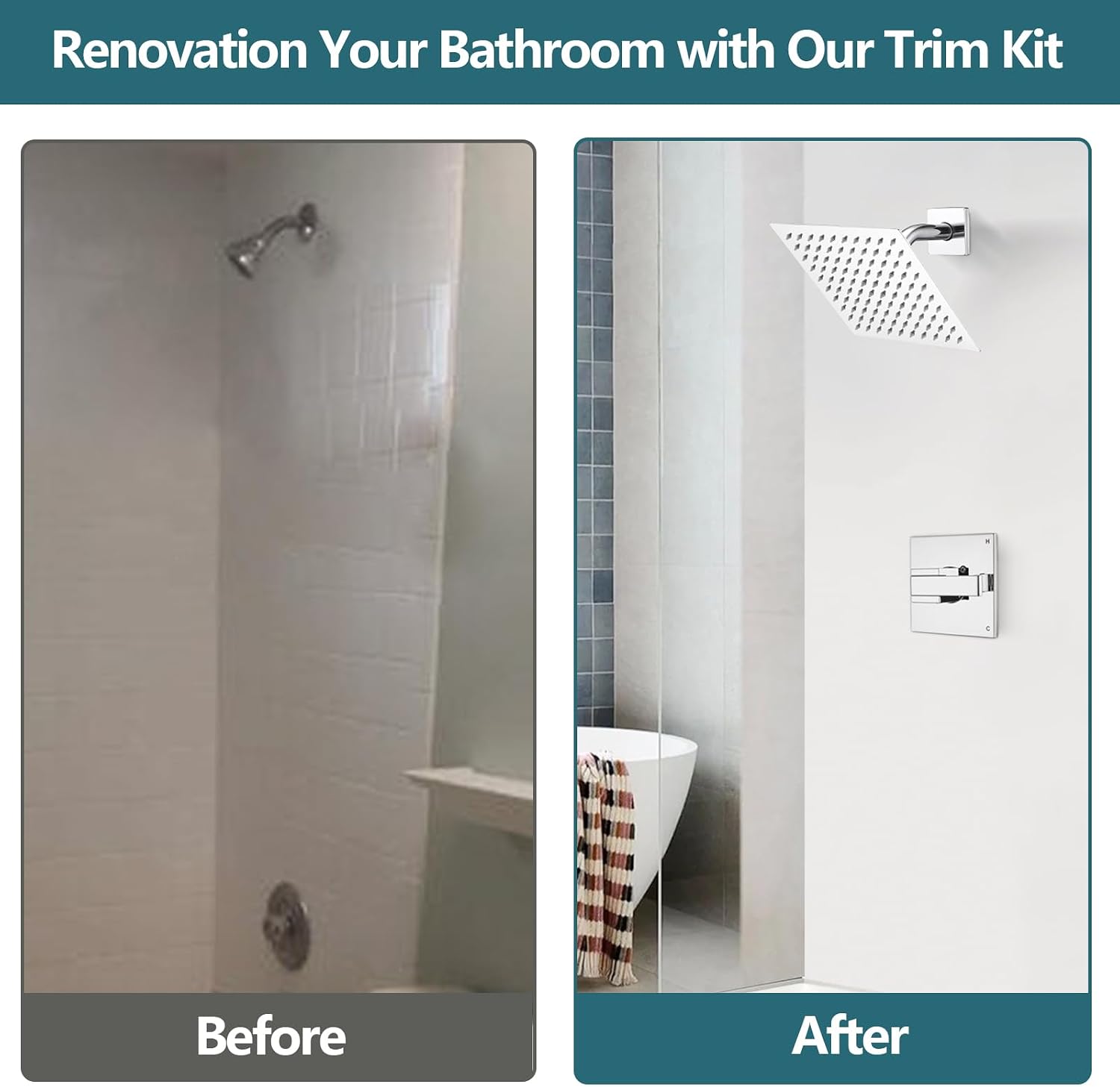 8' Rain Shower Faucet for 13/14 Series Tub Trim Kit, High Pressure Square Rain Shower Head& Handle Set (Valve& Catridge Not Inclued) (Without Tub Spout, Chrome)