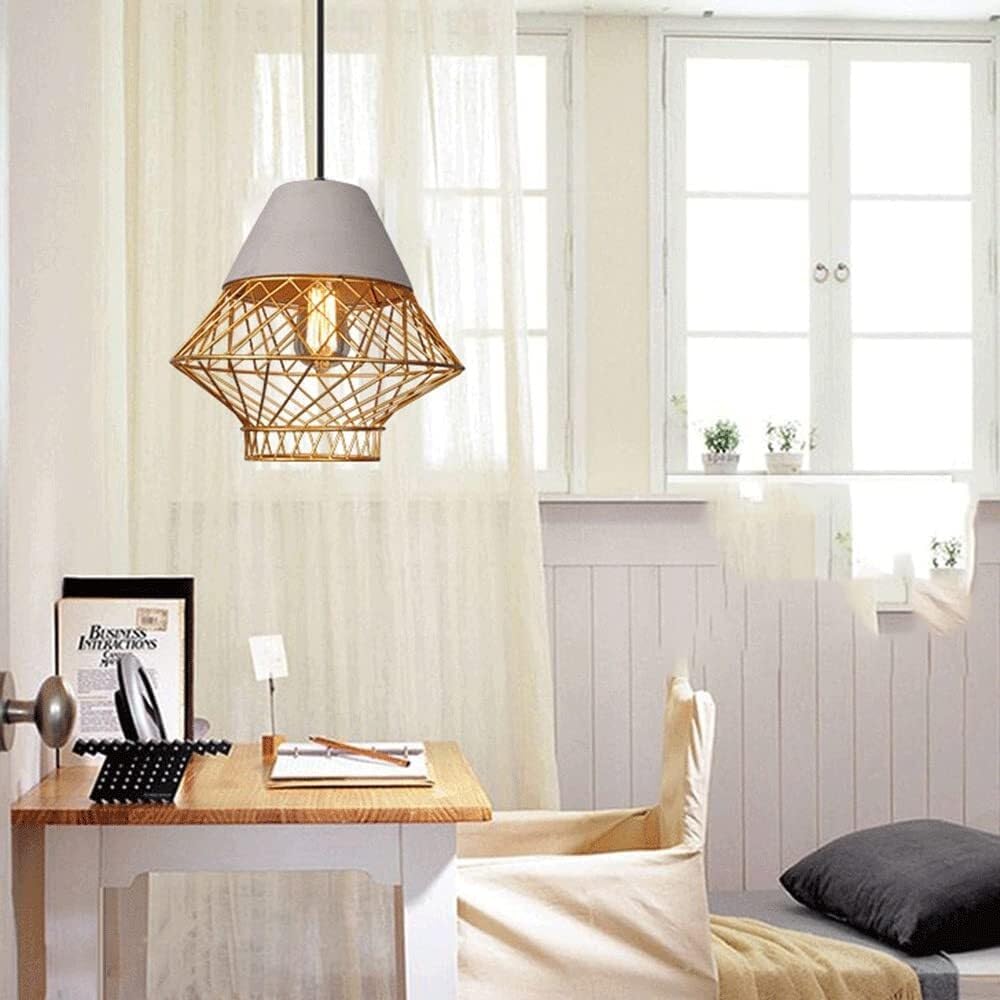 Modern Ceiling Light Chaner Wrought Iron Simple Pendant Light Minimalist Industrial Fixture Farmhouse Lighting Fixture Single Head Small Hanging Light(Gold)
