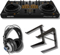Pioneer DDJ-REV1 DJ Controller Bundle with Adjustable Laptop Stand for DJ's, Monitoring Headphones and StreamEye Polishing Cloth