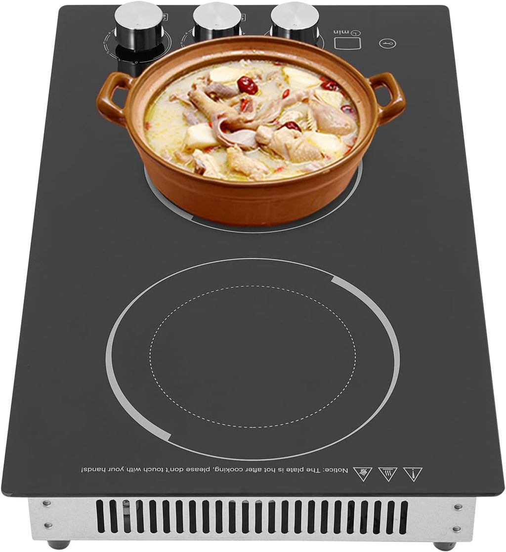 20 Inch Electric Cooktop 2 Burners, 600/1100W Built-In Radiant Electric Stovetop with Safe Lock, Electric Ceramic Cooktop with 5 Power Levels/Led Display, 20.08 * 11.81 * 4.06in, Good Heat