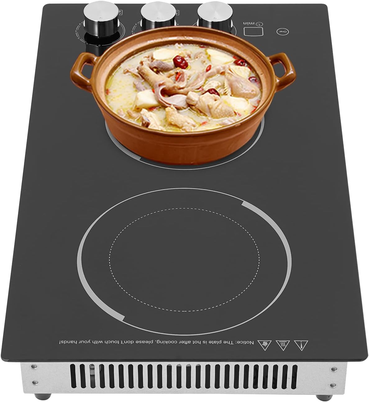 20 Inch Electric Cooktop 2 Burners, 600/1100W Built-In Radiant Electric Stovetop with Safe Lock, Electric Ceramic Cooktop with 5 Power Levels/Led Display, 20.08 * 11.81 * 4.06in, Good Heat
