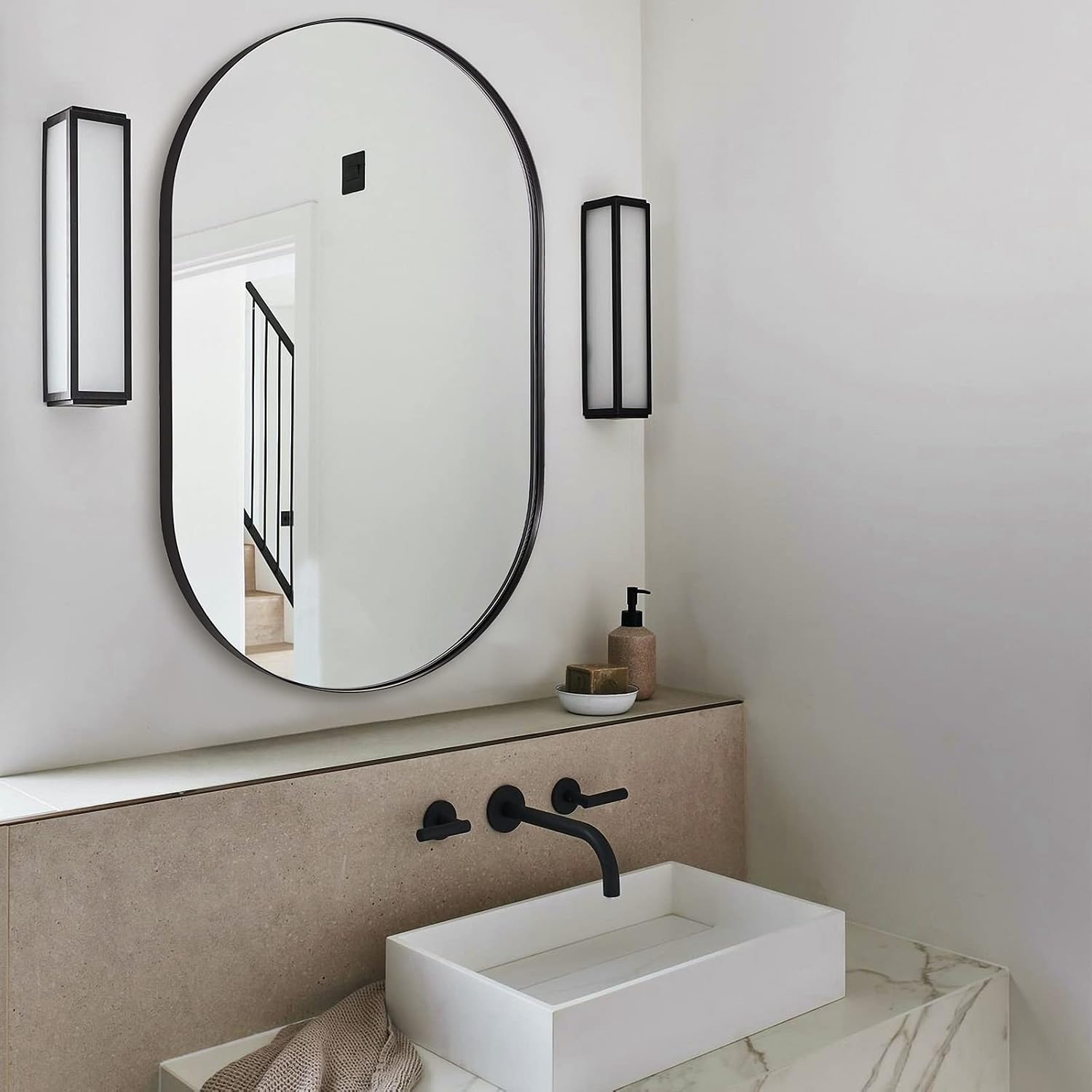 ANDY STAR Black Mirror Vanity, 24x36'' Oval Mirrors for Bathroom, Black Oval Mirror, Pill Shaped Mirror, Vanity Mirrors Stainless Steel Metal Frame Wall-Mounted Ideal for Bathroom