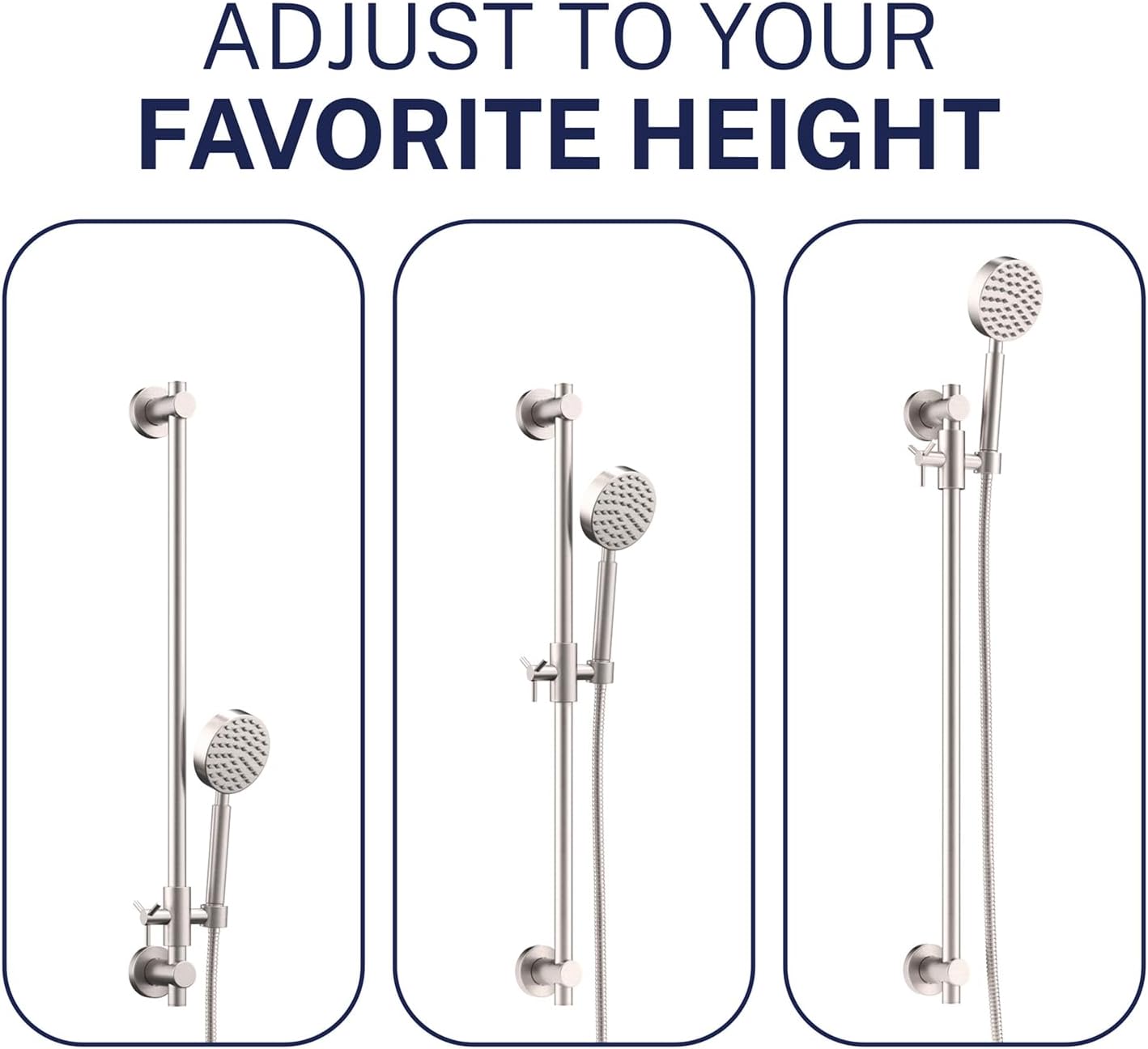 HammerHead Showers® SOLID METAL 27.5 Inch Shower Slide Bar Set and Handheld Shower Head with Hose — BRUSHED NICKEL — 1.75 GPM Low Flow Spray Wand — Easily Adjust Height & Angle of Handshower