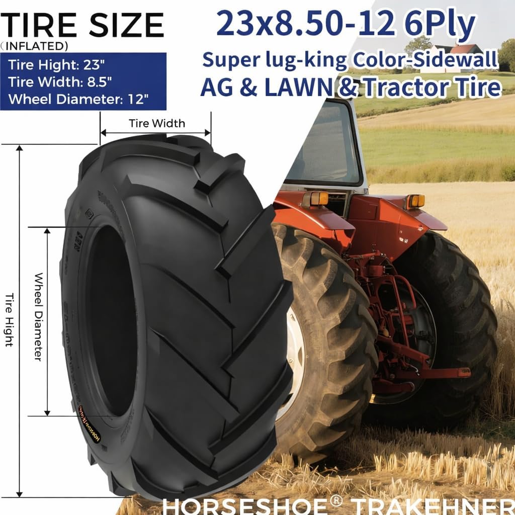 HORSESHOE TRAKEHNER Super Lug-King 2 New Ditch Witch Trencher AG Farm Lawn Tractor Tires Color-Sidewall Heavy Duty (23x8.50-12 6Ply)