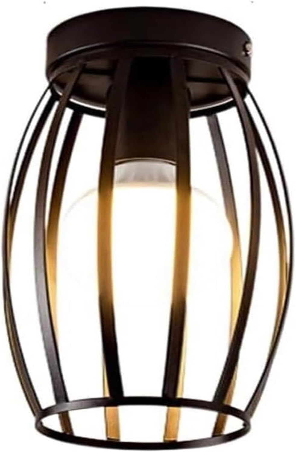 Wall Light Wall Lamp Wrought Iron Frame Cage Ceiling Lamp Gold/Black Finish Ceiling Light Fixture Semi Recessed Ceiling Lighting Compatible with Cloakroom Entrance Lighting Fixtures (Color : Dark) ,Ch
