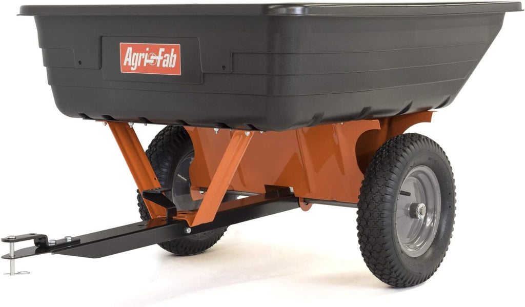 Agri-Fab 45-0533 650 lbs Tow Behind Poly Dump Cart, 10 CU. FT.; Lawn & Garden Cart/Trailer for Lawn Mowers, 16' Pneumatics Tires, Easy to Use Foot Pedal Dumping Lever