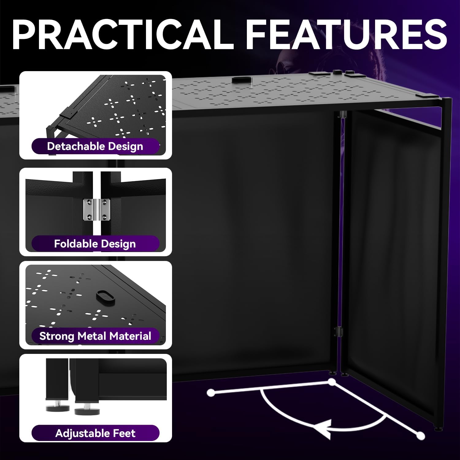 Portable DJ Booth Table,56''x28' Foldable DJ Table Stand Portable with White & Black Scrim,Adjustable D J Facade Tabl e Station Metal Frame D J Tabl e with Cable Hole for Private Events, Clubs, Bars