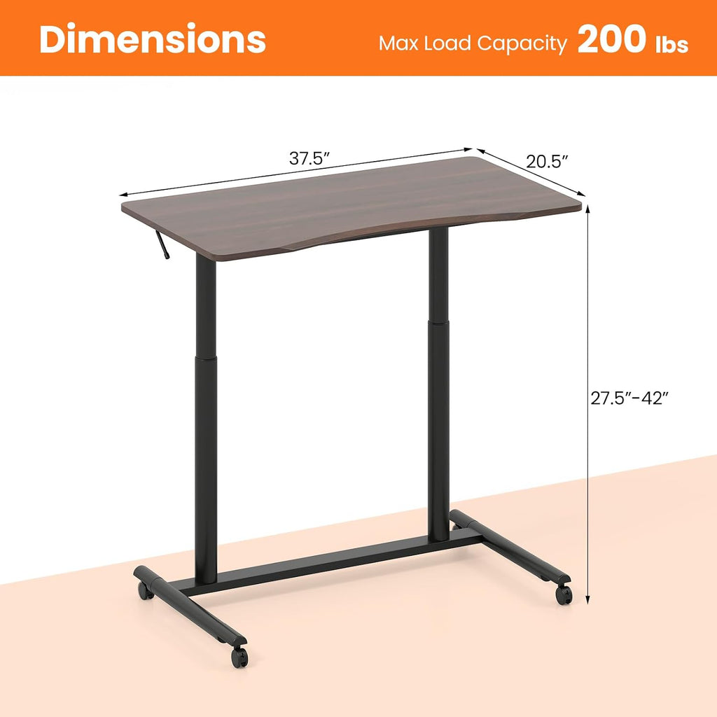 Tangkula Mobile Standing Desk, C-Shaped Sit Stand Desk with Adjustable Height, Lockable Wheels & Metal Frame, Rolling Laptop Desk, Portable Computer Workstation for Small Space