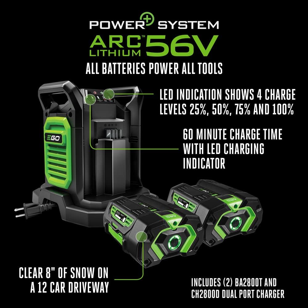 EGO POWER+ 21' Electric Snow Blower, Cordless Steel Auger, Includes (2) 56V 5.0Ah Batteries and Dual Port Charger - SNT2112