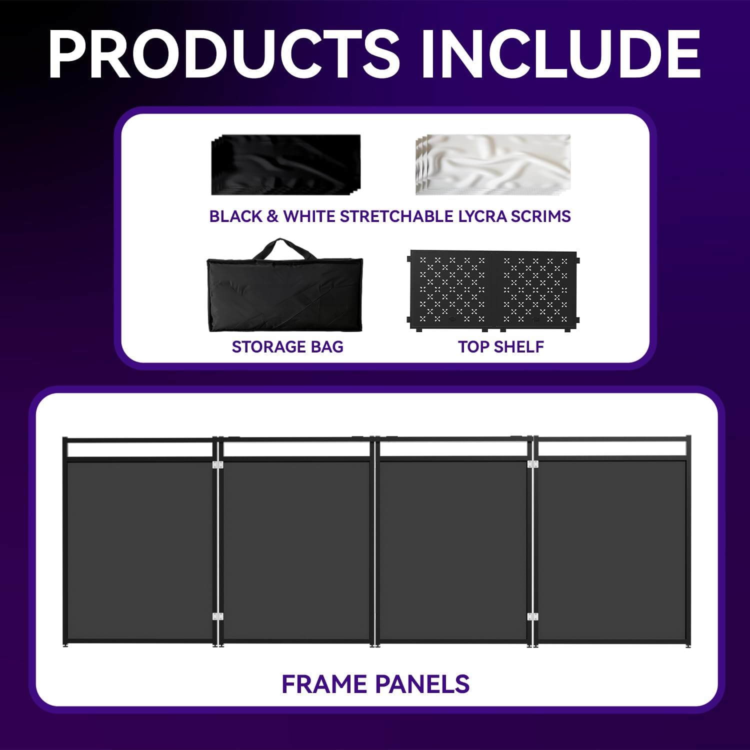Portable DJ Booth Table,56''x28' Foldable DJ Table Stand Portable with White & Black Scrim,Adjustable D J Facade Tabl e Station Metal Frame D J Tabl e with Cable Hole for Private Events, Clubs, Bars