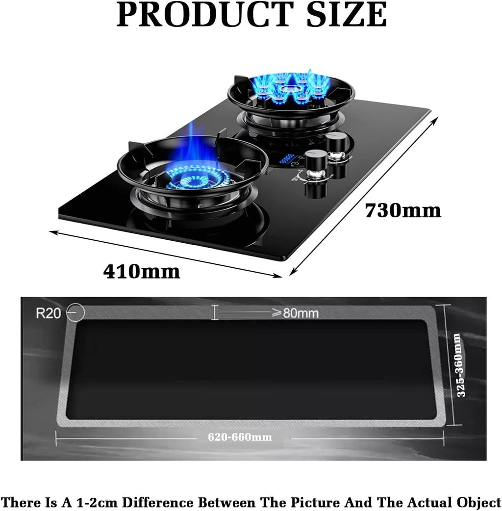 Gas Stove,Built-in Gas Stove with 2 Burners,5.2KW Nine-Cavity High-fire Timer,Gas/LP Gas Conversion Stove,with Flameout Protection,for Home Kitchen(NG)