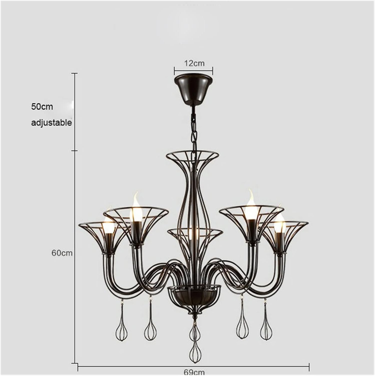 Chandelier, Crystal Chandeliers Black Country Wrought Iron Candels Chandelier Bedroom Living Room Pendant Light Home Decoration Lighting Fixtures(5 Lights,Cold White)